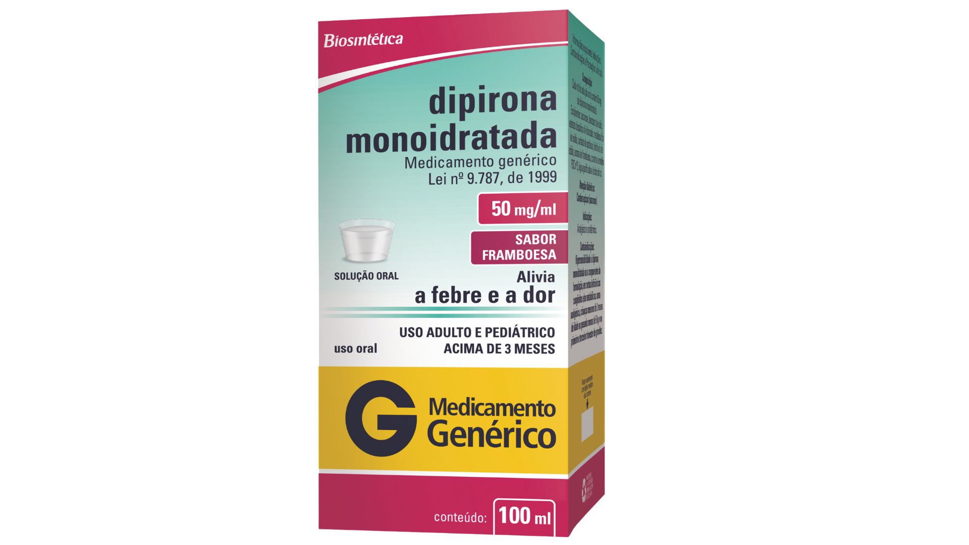 DIPIRONA MONOIDRATADA GENÉRICO SOLUÇÃO ORAL 50MG/ML 100ML BIOSINTÉTICA ...